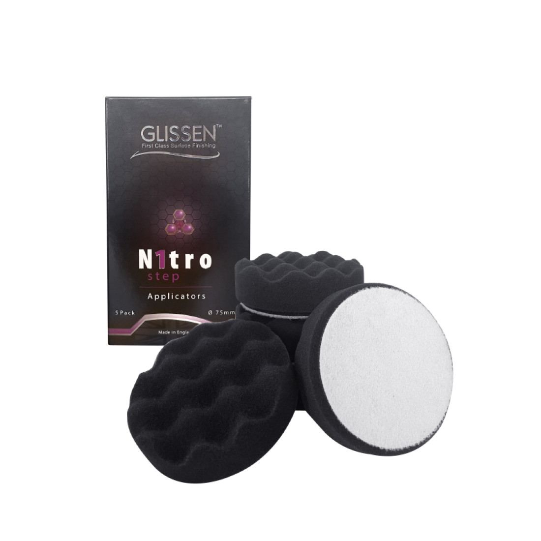 Glissen Nitro Black Waffle Polishing Foam Applicators 5 Pack 75Mm/3"