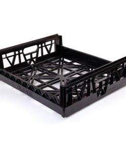 Plastic Stack Nest Crate - Vented Base and Sides - Std. Bread Crate Height - 59.5 x 52.8 x 18 cm - Recycled Material - Black - PI-100-black