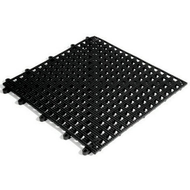 Floor Tile - Flexi-Deck Interlinking Anti-Slip Drainage PVC Mat - 30 x 30 x 1.3 cm - Black - Pack of 9 - FD010001