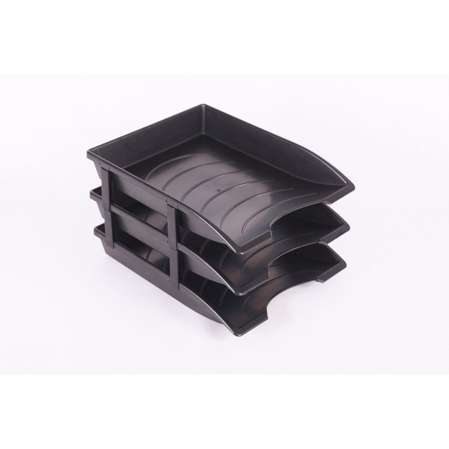 Letter Trays - Plastic - Recycled - Triple - 35 x 26 x 6 cm - Black - Pack of 21 - 017LT-RT