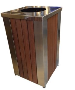 Wastebin - SS304 Stainless Steel and Wood Litter Bin - 900x510x510mm - WDA2263S
