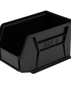 Stack & Hang Parts Storage Bin - Small Plastic Container - Size 4 - 21 x 14 x 13 cm - Black - BIN-4-BLACK