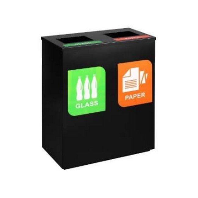 Recycling Bin Two Division - Steel - 65 x 34 x 82cm - Colour Options - REC002BL