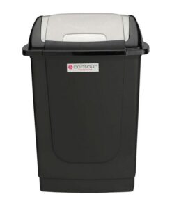 Contour 50L Rectangular Plastic Dust Bin - Square Swing Lid - Black - Pack of 5