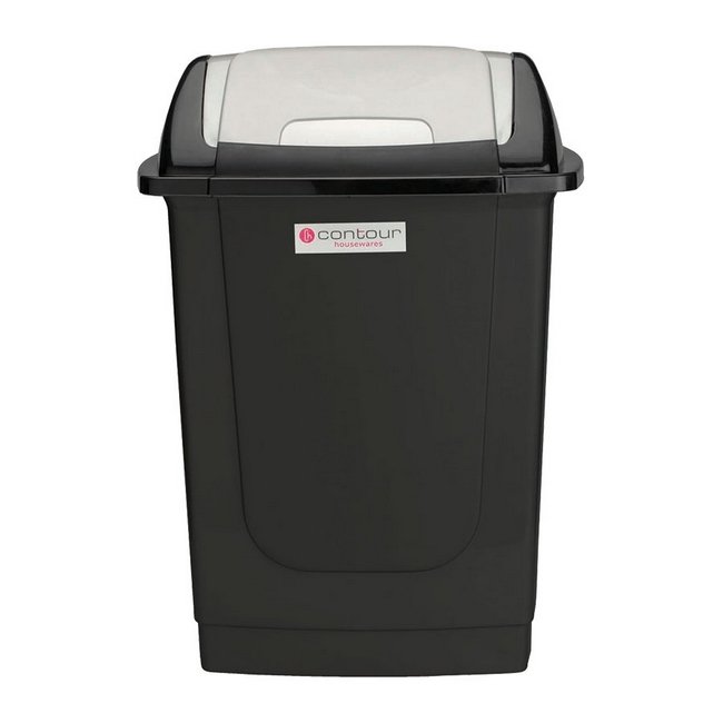 Contour 50L Rectangular Plastic Dust Bin - Square Swing Lid - Black - Pack of 5