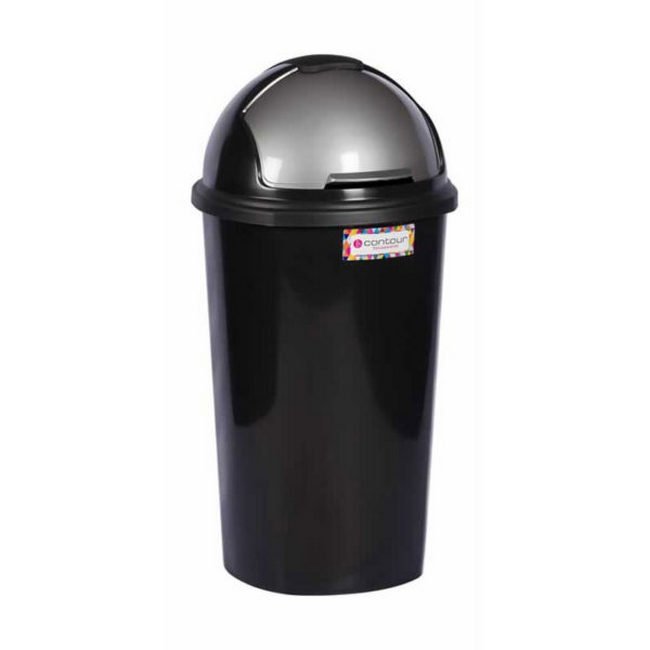 Contour 50L Plastic Dust Bin - Round Swing Lid - Black - Pack of 5
