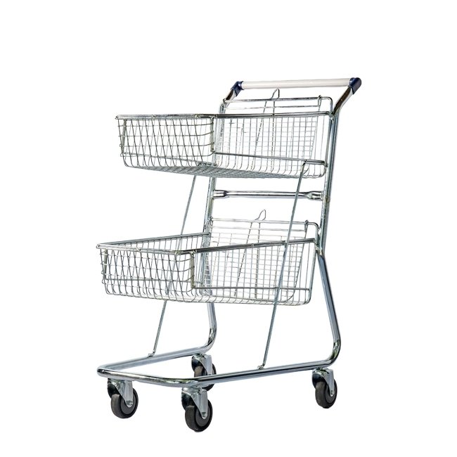 Steel Shopping Trolley - Two Metal Mesh Baskets - Medium - Super Shopper -120L