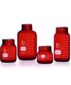 DWK Duran GLS 80 Laboratory Glass Bottle, Amber, Protect+ Plastic-Coated (PA12), with Dust Cap, 1000 mL
