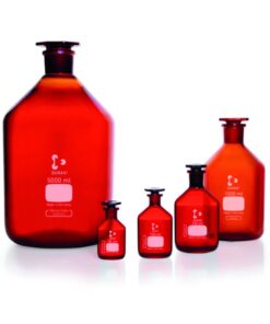 DWK Duran Narrow Neck Reagent Bottle, Amber Glass with NS Glass Stopper/Cap, 50 mL
