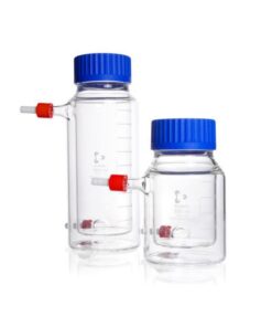 DWK Duran Wide-Mouth Glass Bottle 500���mL, Double-Walled, GLS 80, with Screw Cap and Pouring Ring PP Blue���