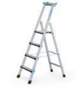 ZARGES Stepladders, 4 Steps, Safety Platform High 0.88m One-Side Use Only, Aluminium