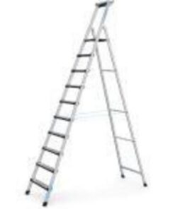 ZARGES Stepladders, 10 Steps, Safety Platform High 2.20m One-Side Use Only, Aluminium