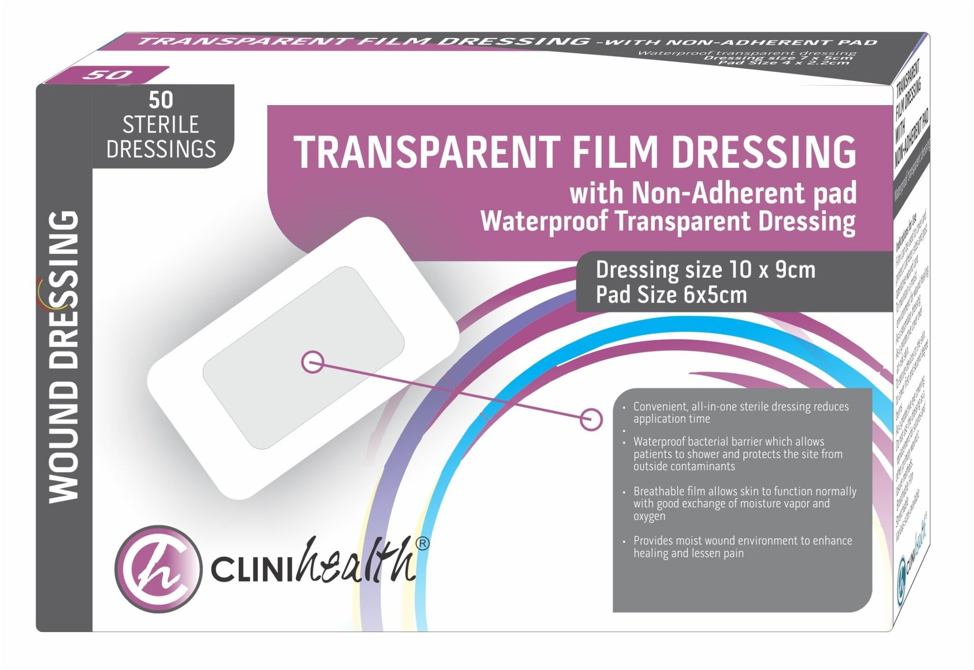 Dressing Transparent Film with Non Adherent Pad 10 x 9cm – 50s
