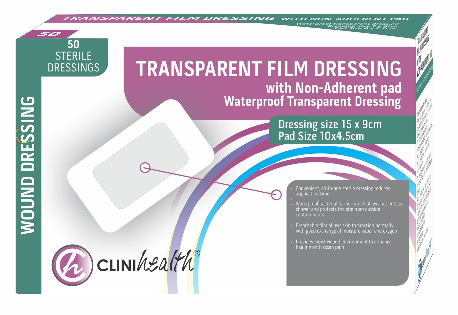 Dressing Transparent Film with Non Adherent Pad 15 x 9cm – 50s